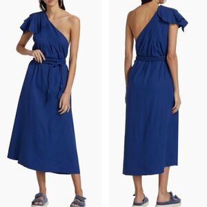Farm Rio One Shoulder Blue Leaf Maxi Dress Small New with Tag